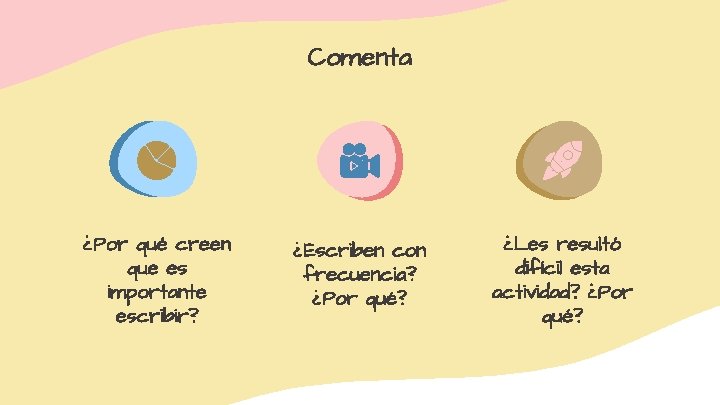 Comenta ¿Por qué creen que es importante escribir? ¿Escriben con frecuencia? ¿Por qué? ¿Les