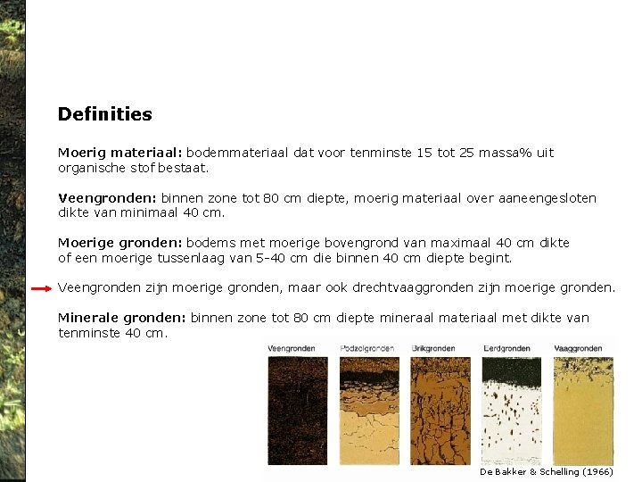 Definities Moerig materiaal: bodemmateriaal dat voor tenminste 15 tot 25 massa% uit organische stof