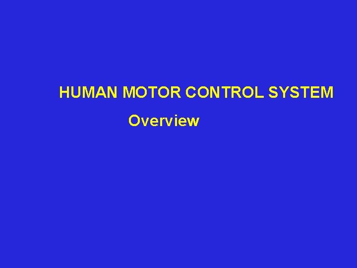 HUMAN MOTOR CONTROL SYSTEM Overview 
