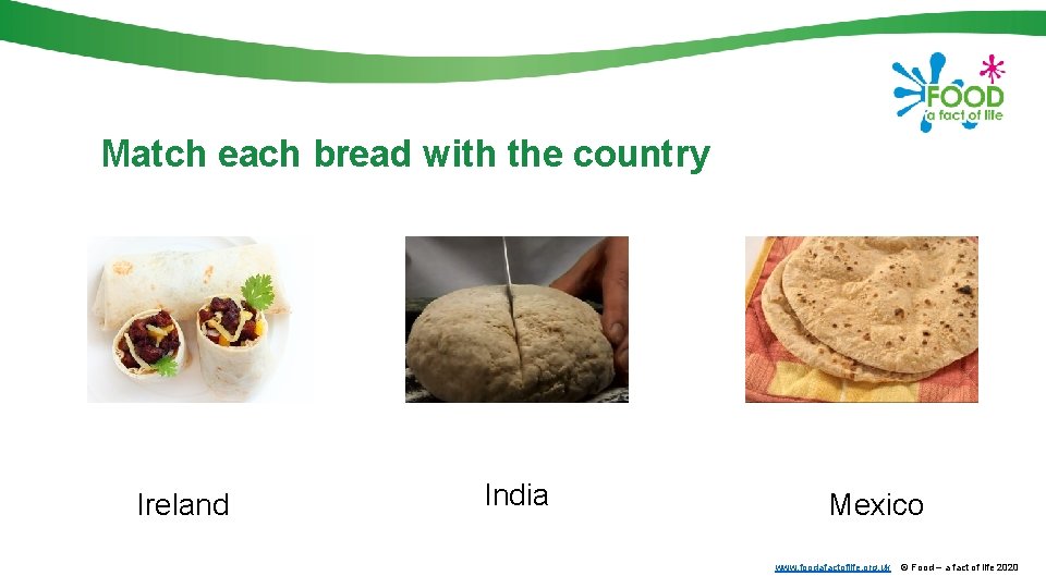 Match each bread with the country Ireland India Mexico www. foodafactoflife. org. uk ©