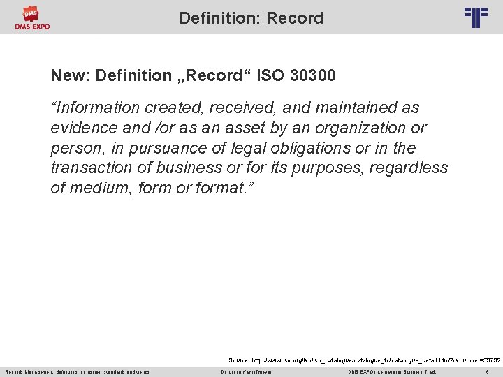 Definition: Record © PROJECT CONSULT Unternehmensberatung Dr. Ulrich Kampffmeyer Gmb. H 2011 / Autorenrecht: