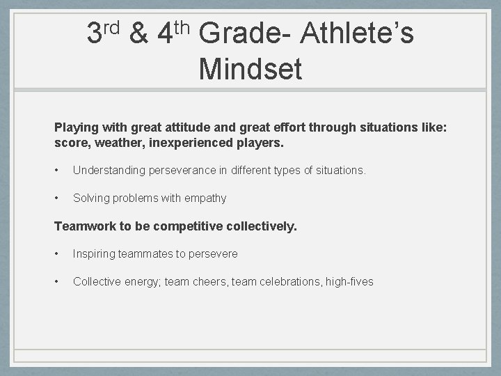 3 rd & 4 th Grade- Athlete’s Mindset Playing with great attitude and great