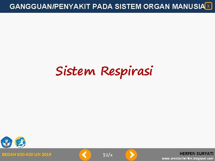 GANGGUAN/PENYAKIT PADA SISTEM ORGAN MANUSIA X Sistem Respirasi BEDAH KISI-KISI UN 2019 19/x HERFEN