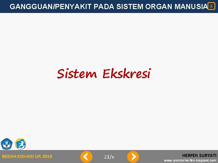 GANGGUAN/PENYAKIT PADA SISTEM ORGAN MANUSIA X Sistem Ekskresi BEDAH KISI-KISI UN 2019 21/x HERFEN