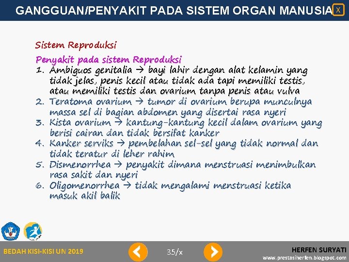 GANGGUAN/PENYAKIT PADA SISTEM ORGAN MANUSIA X Sistem Reproduksi Penyakit pada sistem Reproduksi 1. Ambiguos