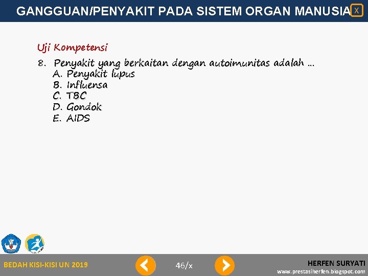 GANGGUAN/PENYAKIT PADA SISTEM ORGAN MANUSIA X Uji Kompetensi 8. Penyakit yang berkaitan dengan autoimunitas