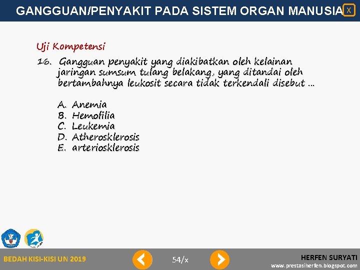 GANGGUAN/PENYAKIT PADA SISTEM ORGAN MANUSIA X Uji Kompetensi 16. Gangguan penyakit yang diakibatkan oleh