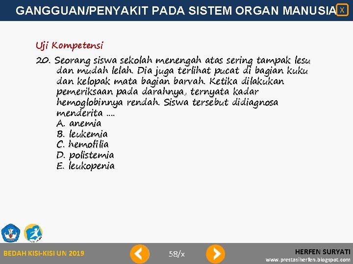 GANGGUAN/PENYAKIT PADA SISTEM ORGAN MANUSIA X Uji Kompetensi 20. Seorang siswa sekolah menengah atas