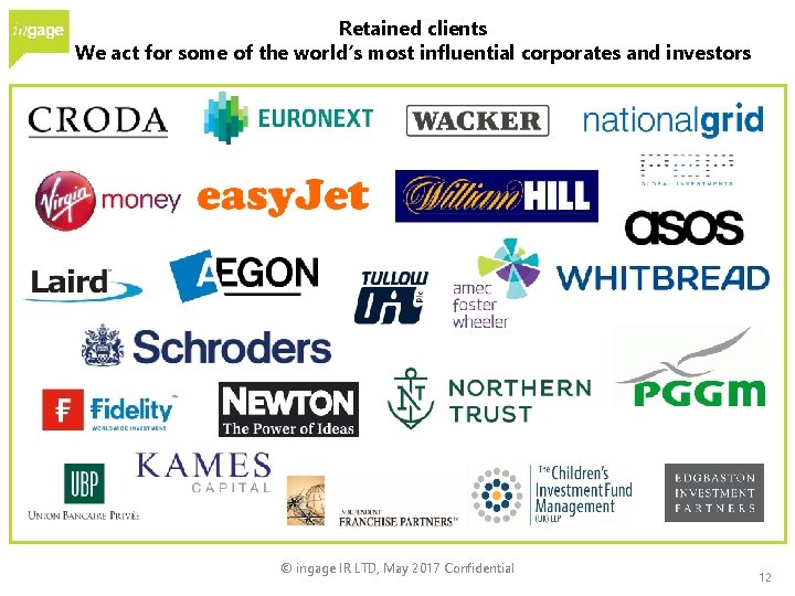 Retained clients We act for some of the world’s most influential corporates and investors