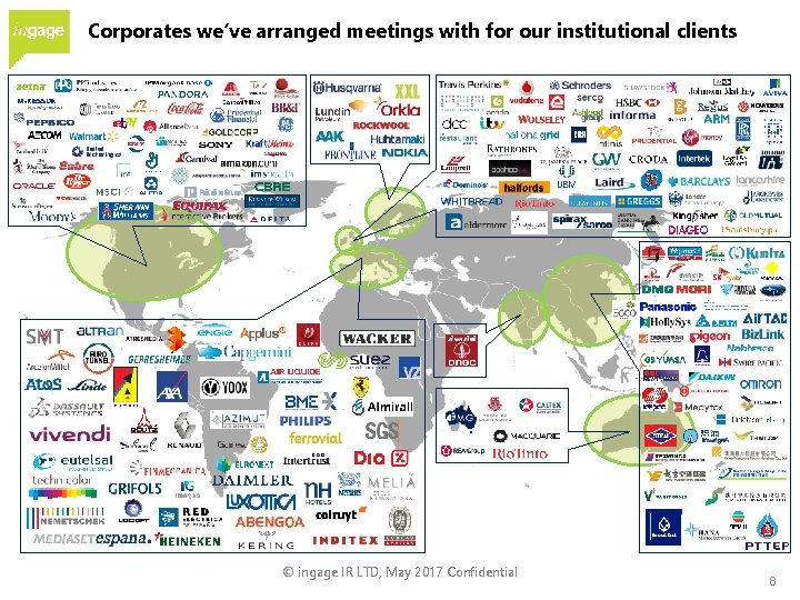 Corporates we’ve arranged meetings with for our institutional clients © ingage IR LTD, May
