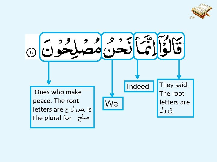 Ones who make peace. The root letters are ﺹ ﻝ ﺡ. is the plural