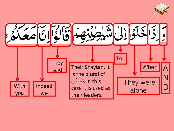 They said With you Indeed we To Their Shaytan. It is the plural of