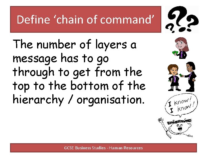 Define ‘chain of command’ The number of layers a message has to go through Define ‘chain of command’ The number of layers a message has to go through