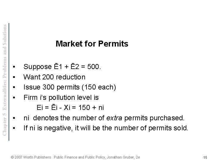 Chapter 5 Externalities: Problems and Solutions Market for Permits • • • Suppose Ē