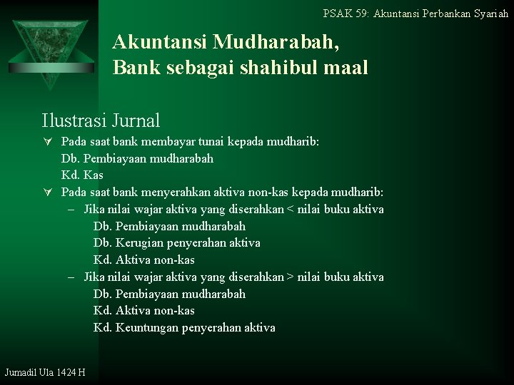 PSAK 59: Akuntansi Perbankan Syariah Akuntansi Mudharabah, Bank sebagai shahibul maal Ilustrasi Jurnal Ú