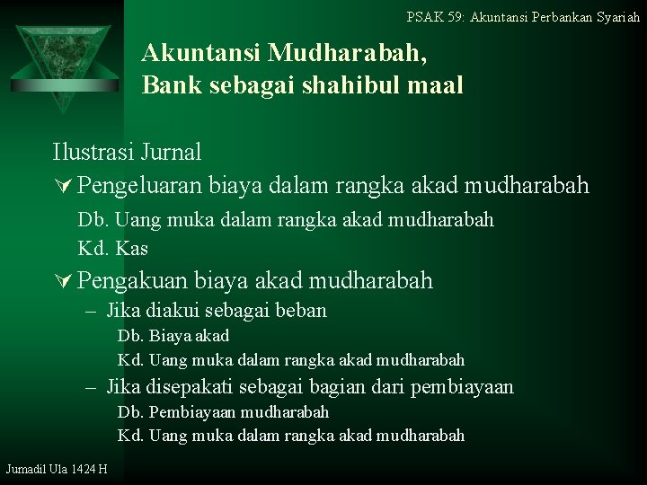 PSAK 59: Akuntansi Perbankan Syariah Akuntansi Mudharabah, Bank sebagai shahibul maal Ilustrasi Jurnal Ú