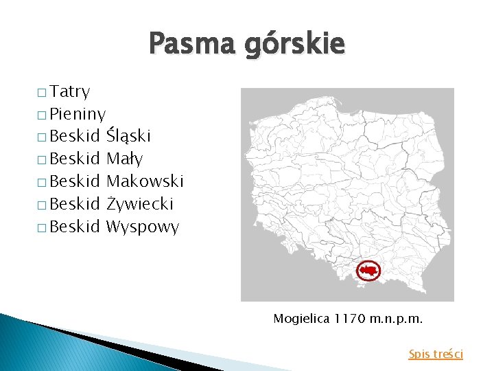 Pasma górskie � Tatry � Pieniny � Beskid � Beskid Śląski Mały Makowski Żywiecki