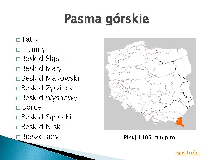 Pasma górskie � Tatry � Pieniny � Beskid � Beskid � Gorce Śląski Mały