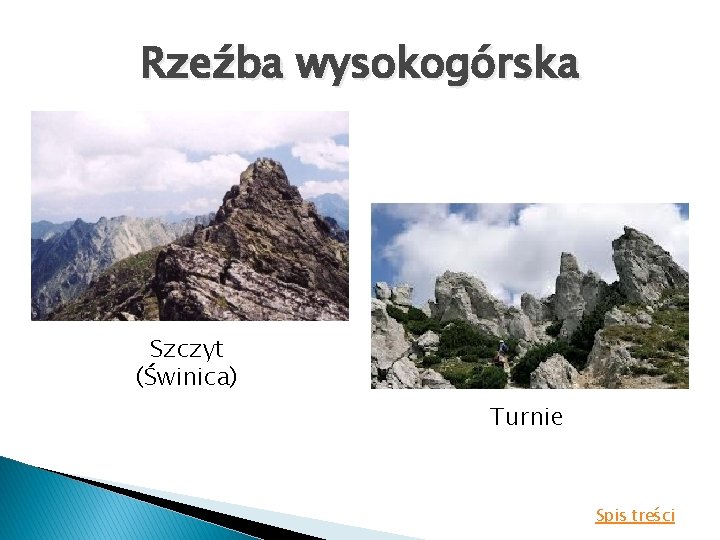 Rzeźba wysokogórska Szczyt (Świnica) Turnie Spis treści 