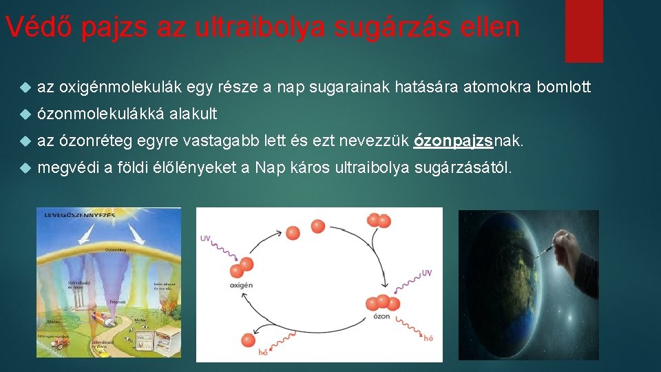 Védő pajzs az ultraibolya sugárzás ellen az oxigénmolekulák egy része a nap sugarainak hatására