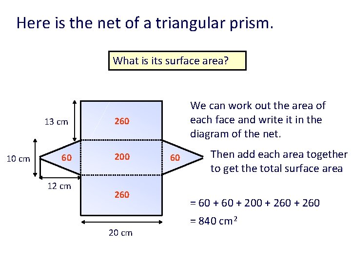 Here is the net of a triangular prism. What is its surface area? 13