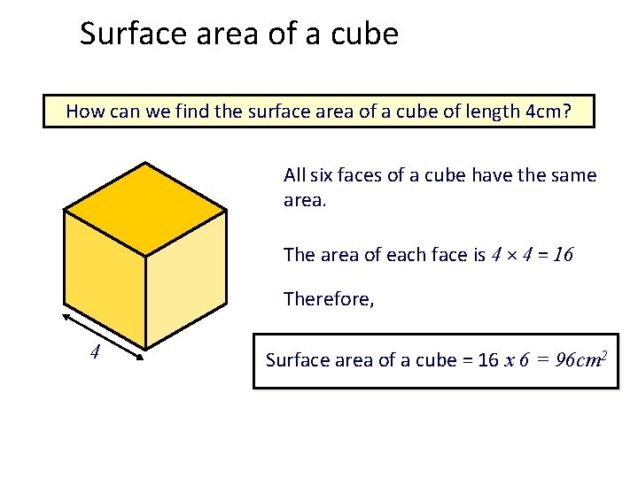 Surface area of a cube How can we find the surface area of a