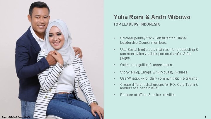 Yulia Riani & Andri Wibowo TOP LEADERS, INDONESIA Copyright © 2018 by Oriflame Holding