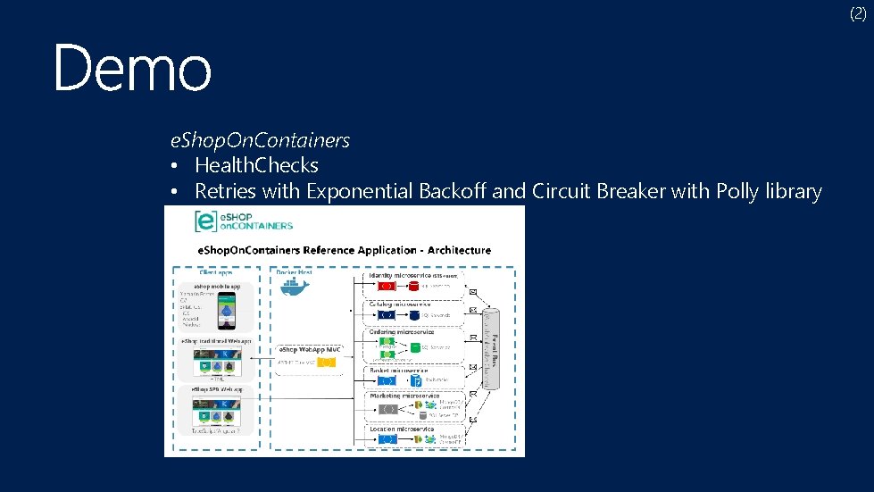 (2) e. Shop. On. Containers • Health. Checks • Retries with Exponential Backoff and