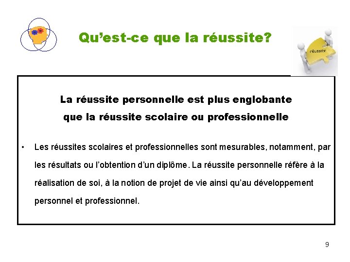 Qu’est-ce que la réussite? La réussite personnelle est plus englobante que la réussite scolaire