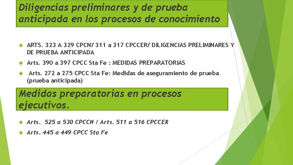 Diligencias preliminares y de prueba anticipada en los procesos de conocimiento ARTS. 323 A