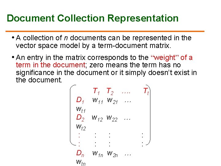 Information Retrieval and Web Search IR models Vector