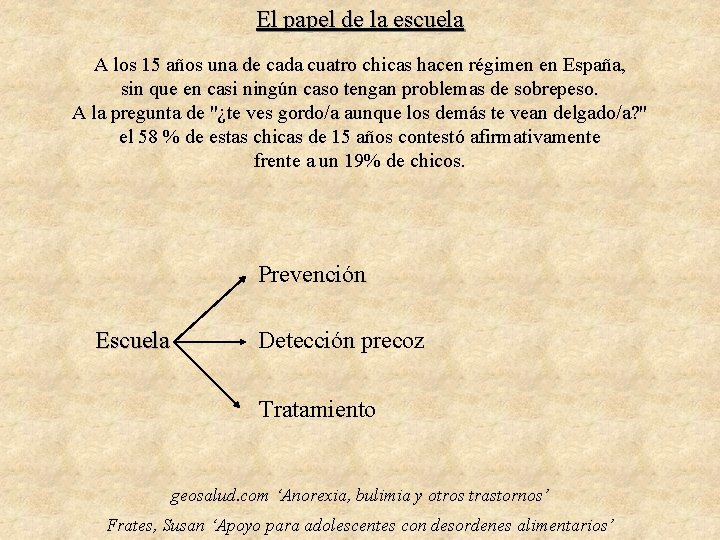 El papel de la escuela A los 15 años una de cada cuatro chicas