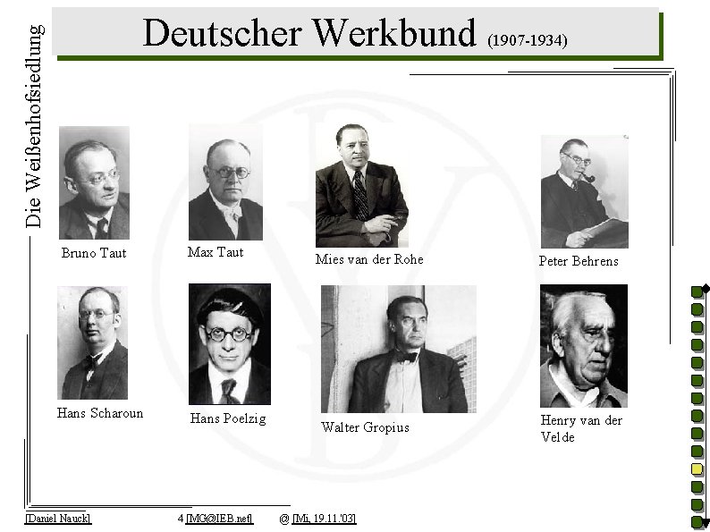 Die Weißenhofsiedlung Deutscher Werkbund (1907 -1934) Bruno Taut Max Taut Hans Scharoun Hans Poelzig
