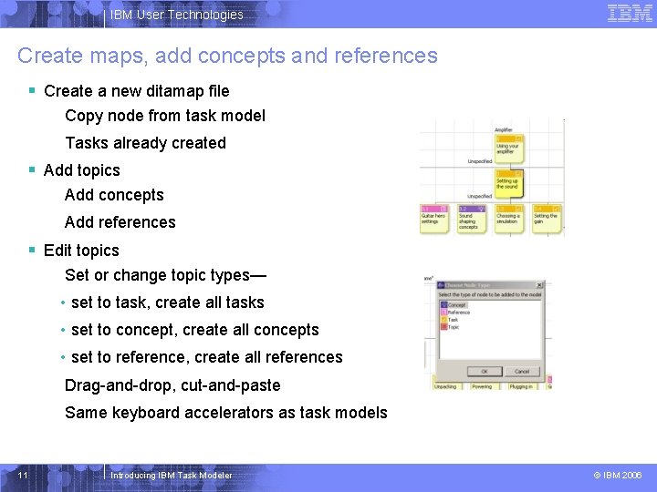 IBM User Technologies Create maps, add concepts and references § Create a new ditamap
