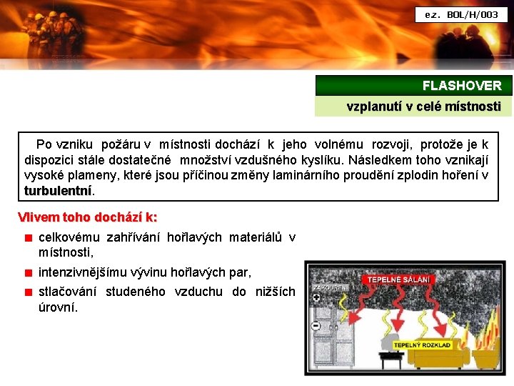 e. z. BOL/H/003 FLASHOVER vzplanutí v celé místnosti Po vzniku požáru v místnosti dochází