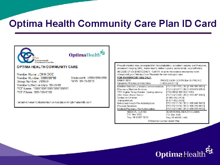 Optima Health Community Care Plan ID Card 22 