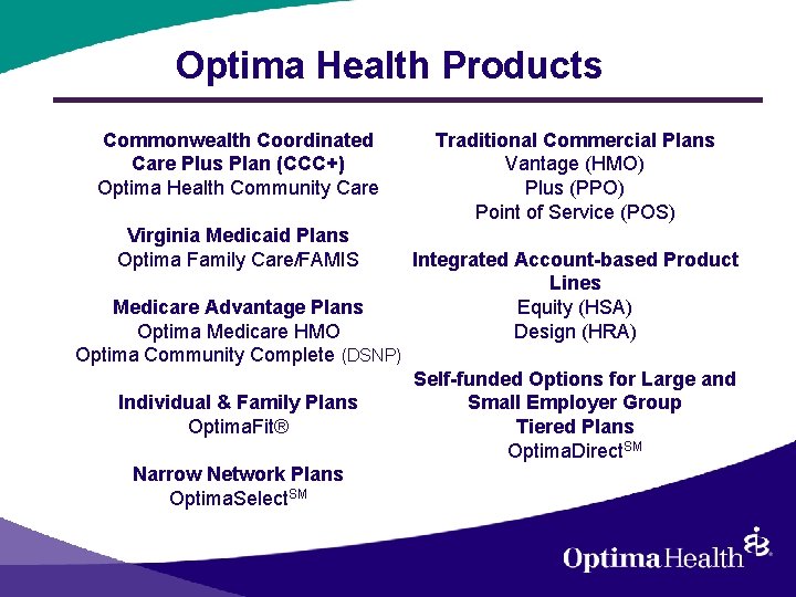 Optima Health Products Commonwealth Coordinated Care Plus Plan (CCC+) Optima Health Community Care Virginia