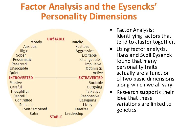 Factor Analysis and the Eysencks’ Personality Dimensions § Factor Analysis: Identifying factors that tend