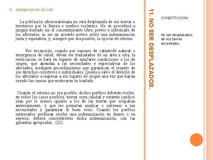 Anteproyecto de Ley La población afroecuatoriana no será desplazada de sus tierras o territorios