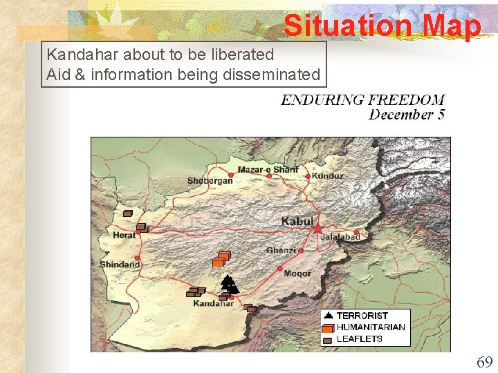 Situation Map Kandahar about to be liberated Aid & information being disseminated 69 