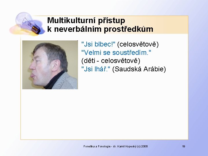 Multikulturní přístup k neverbálním prostředkům "Jsi blbec!" (celosvětově) "Velmi se soustředím. " (děti -