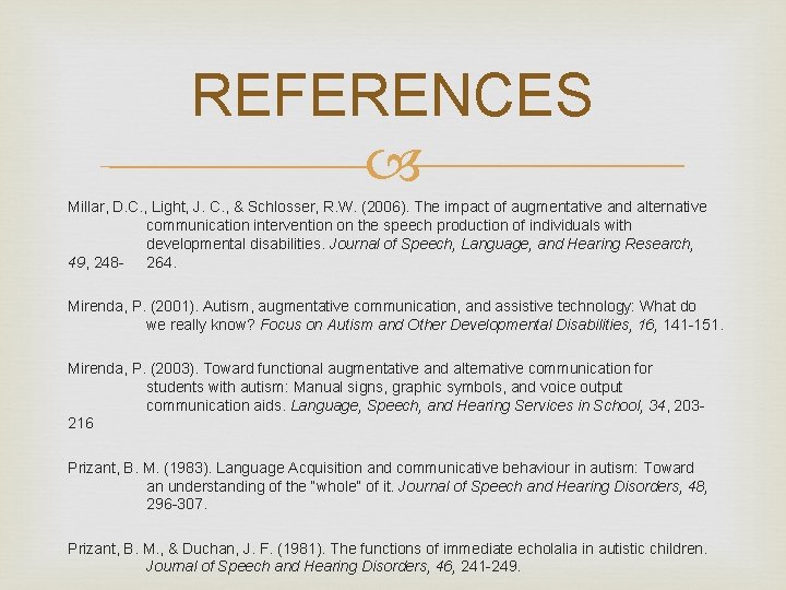REFERENCES Millar, D. C. , Light, J. C. , & Schlosser, R. W. (2006).