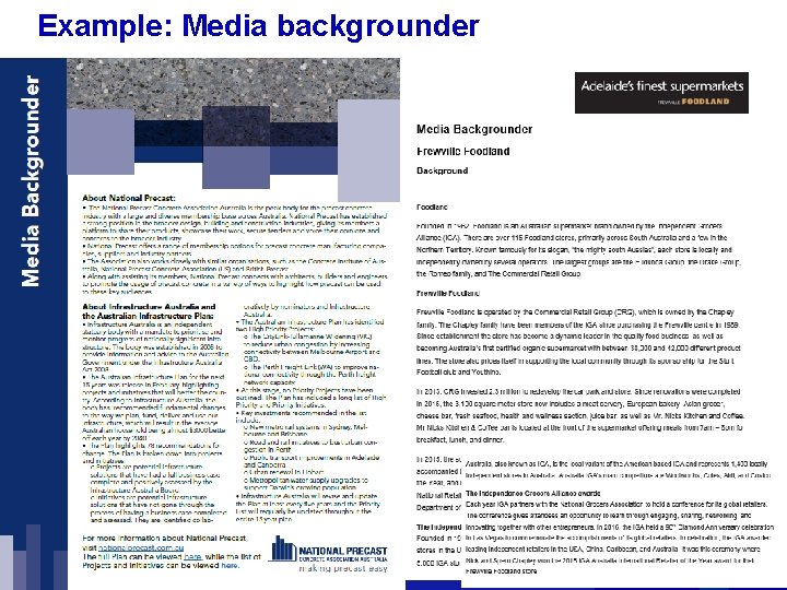 Example: Media backgrounder 7 Example: Media backgrounder 7