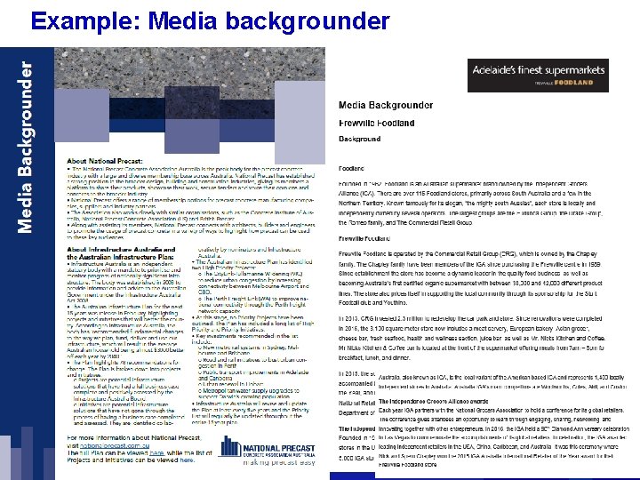 Example: Media backgrounder 7 