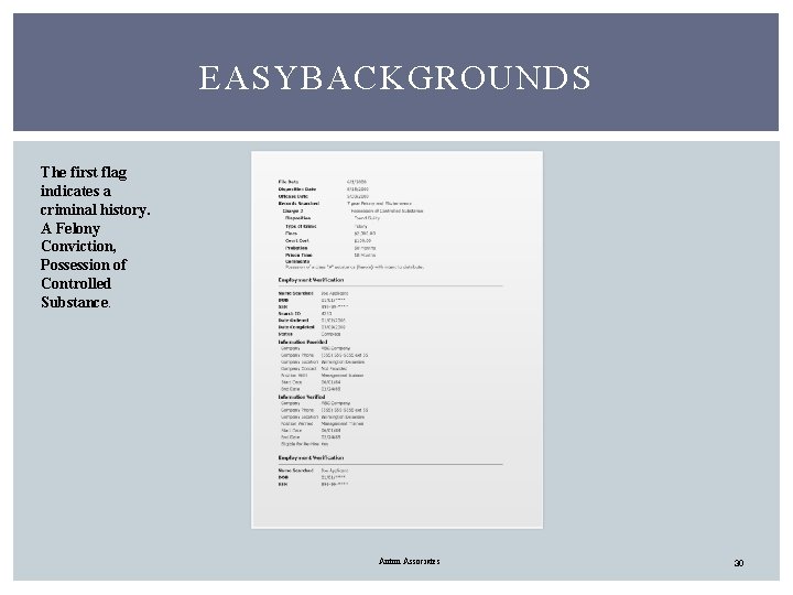 EASYBACKGROUNDS The first flag indicates a criminal history. A Felony Conviction, Possession of Controlled