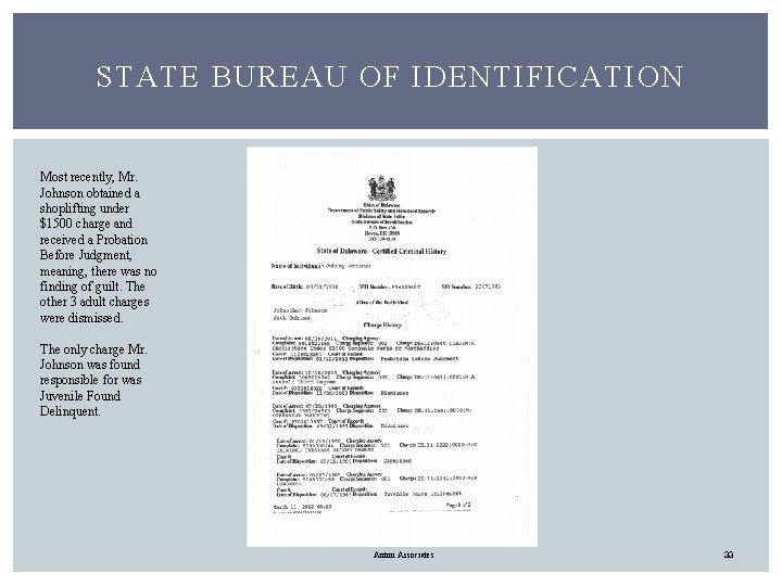 STATE BUREAU OF IDENTIFICATION Most recently, Mr. Johnson obtained a shoplifting under $1500 charge