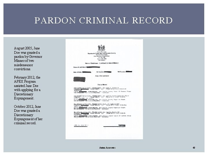 PARDON CRIMINAL RECORD August 2005, Jane Doe was granted a pardon by Governor Minner