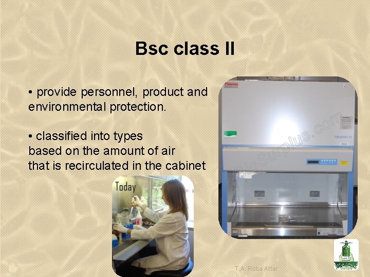 Bsc class II • provide personnel, product and environmental protection. • classified into types