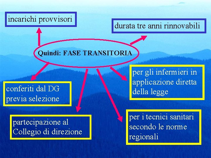 incarichi provvisori durata tre anni rinnovabili Quindi: FASE TRANSITORIA conferiti dal DG previa selezione