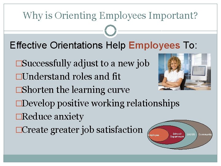 Why is Orienting Employees Important? Effective Orientations Help Employees To: �Successfully adjust to a